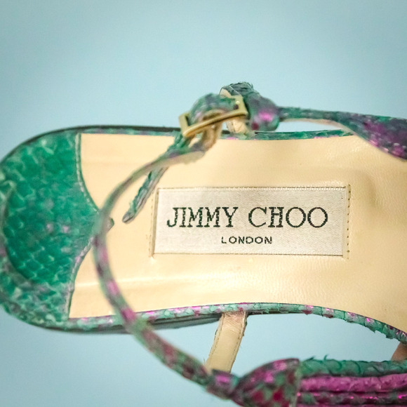 Jimmy Choo 39 Size 9 Green Purple Neon Fish Fife Leather T Strap Thong Sandals - Picture 6 of 8